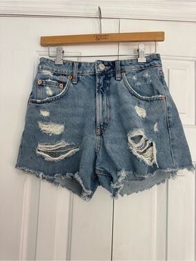 Zara Distressed Light Blue Denim Shorts